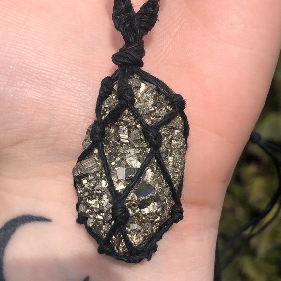 Pyrite Raw Macrame Necklace - Picture 2 of 7